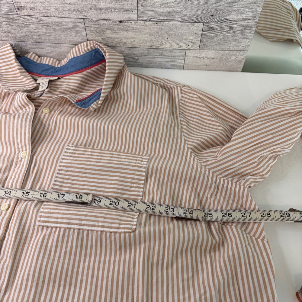 St. John's Bay Button Down Shirt Womens 1X Tan White Striped Cotton Long Sleeve - Picture 7 of 8